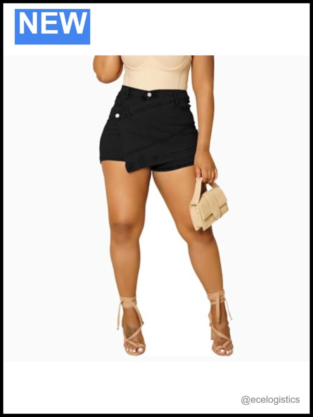 Women's Denim Skorts Asymmetrical High Rise with Pockets